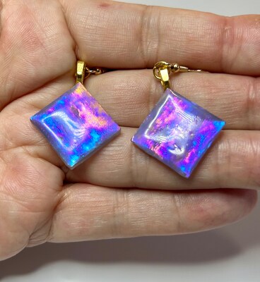Lilac Iridescent Square Glass Earrings - image2
